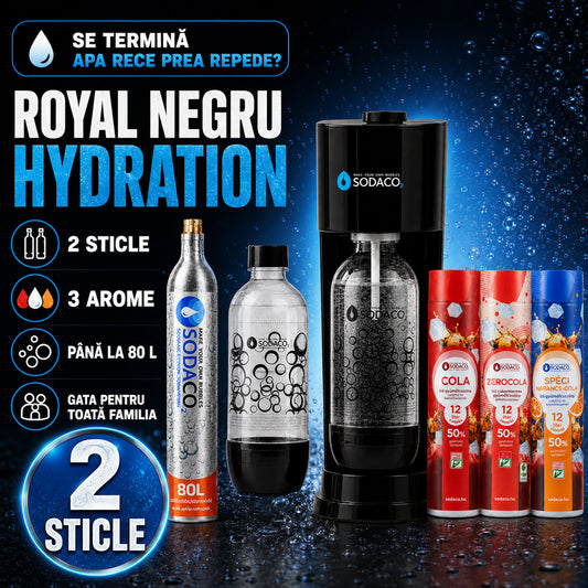 Pachet Royal Starter Negru + Sticlă Suplimentară + 3 Siropuri Cola