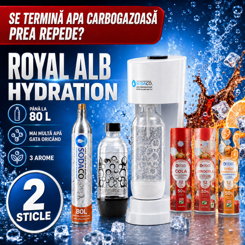 Pachet Royal Starter Alb + Sticlă Suplimentară + 3 Siropuri Cola