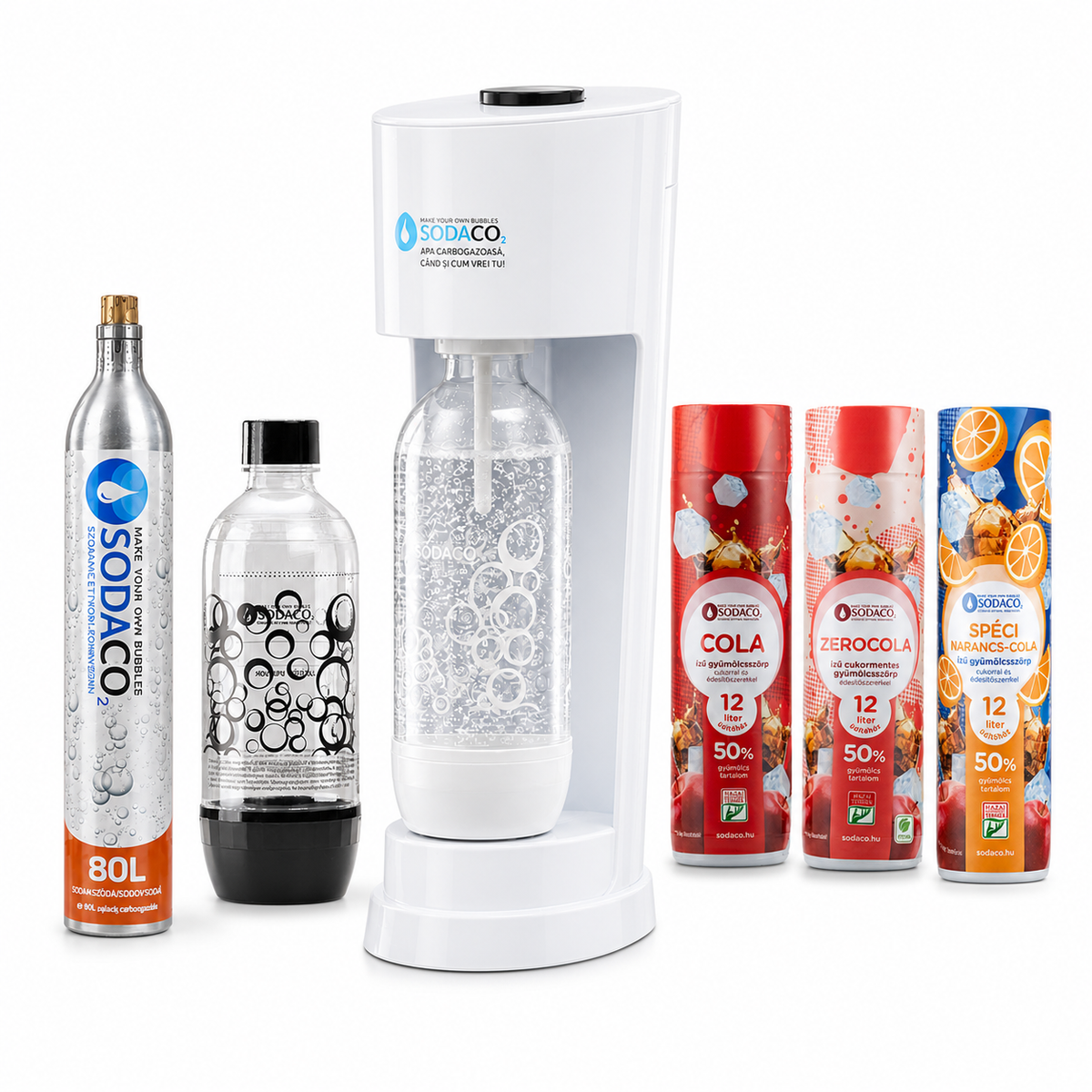 Pachet Royal Starter Alb + Sticlă Suplimentară + 3 Siropuri Cola