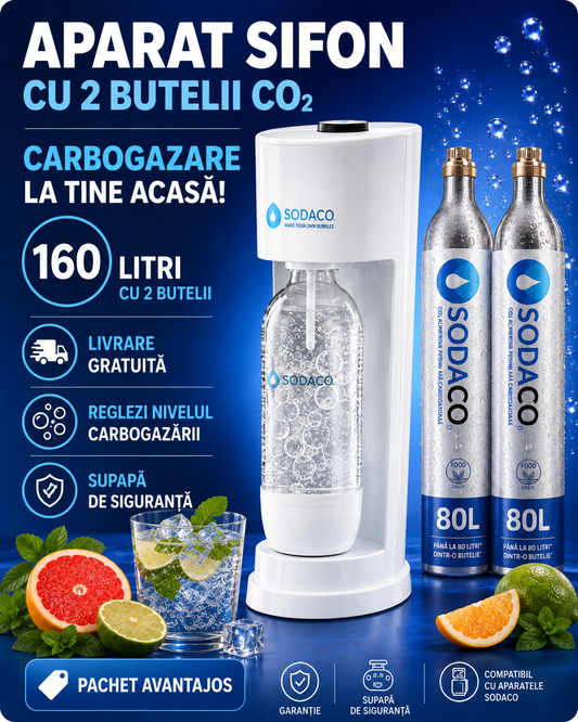 Pachet SodaCo Royal Alb + 1 Butelii CO2 în plus