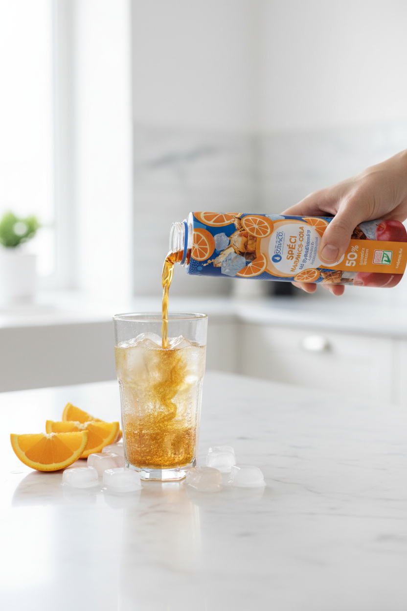 Sirop Speci portocala-cola - Turnare în pahar
